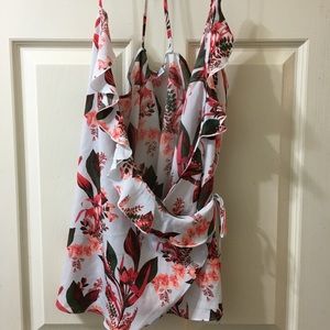 Strappy Hawaiian/Flower Print Blouse